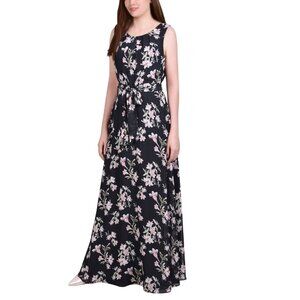 Ny Collection Womens Chiffon Maxi Dress MCCD3995 Black / Pink Size M MSRP $58